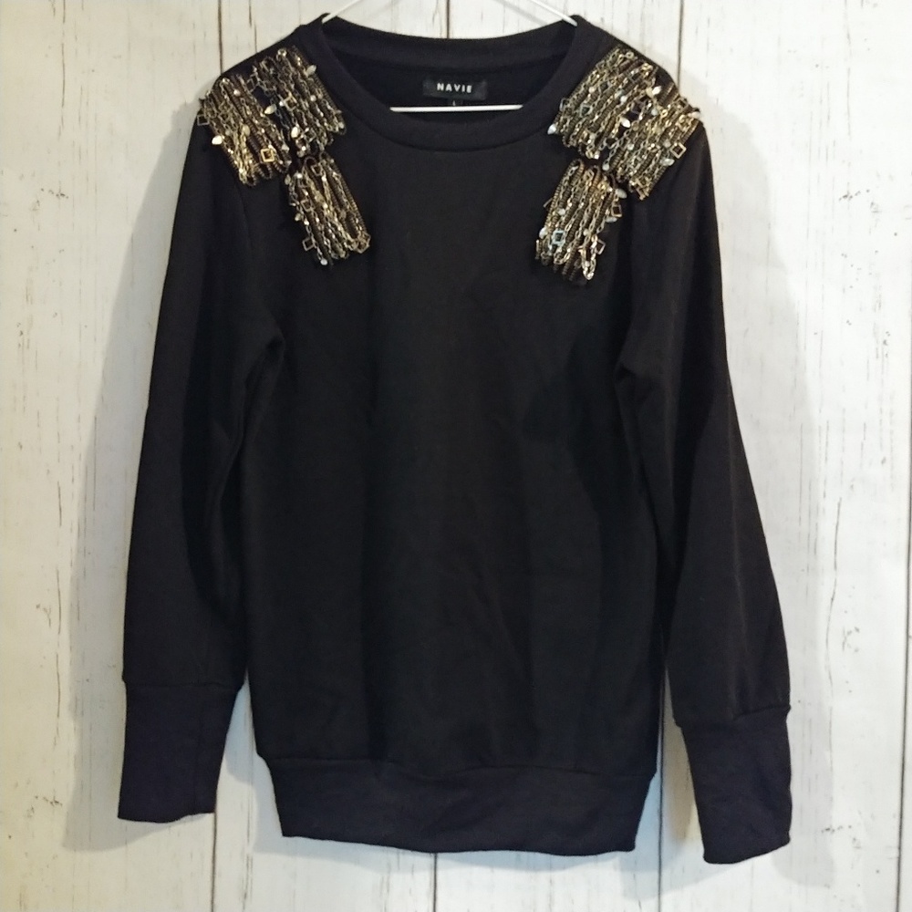 Navie Zipper Bedazzled Sweatshirt